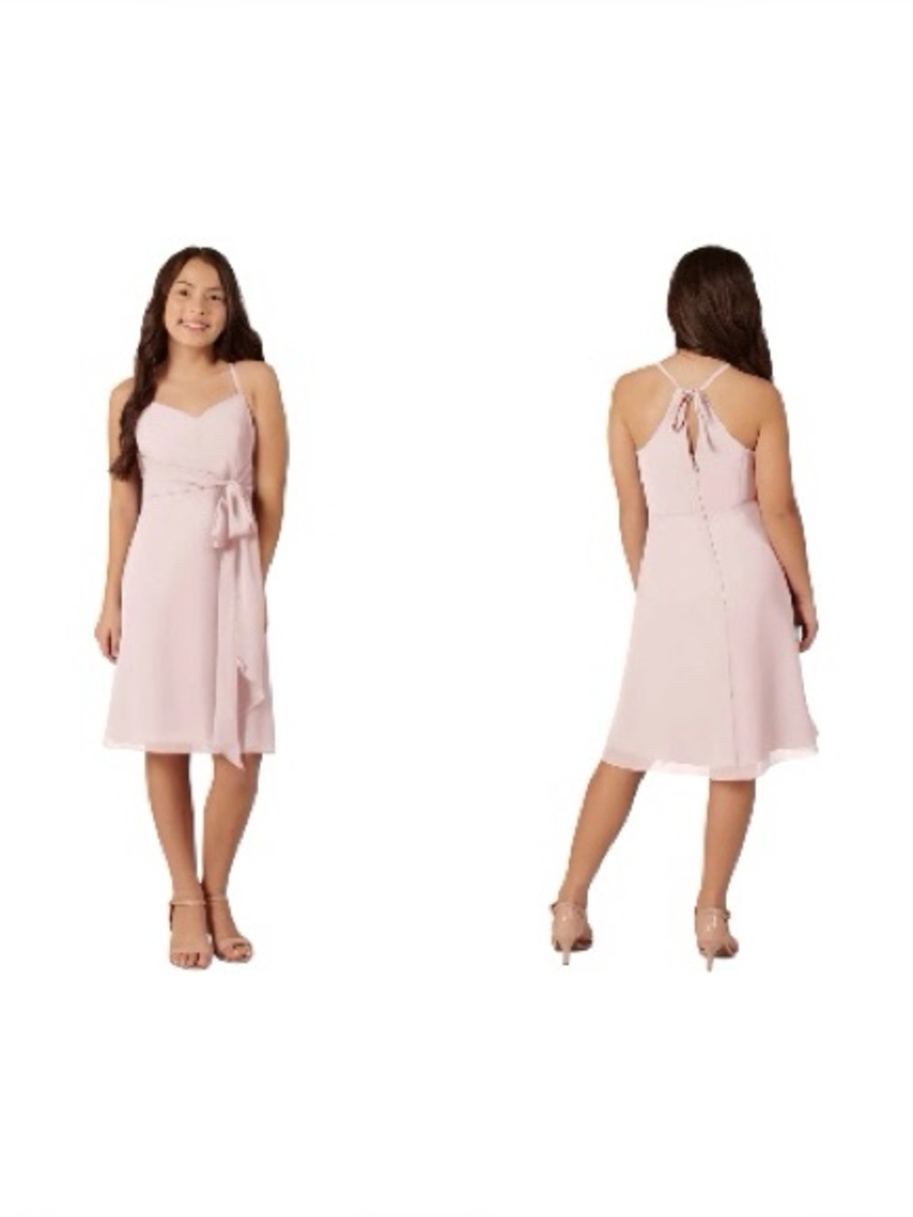 Azazie Blush Pink Doll Juniors Mini Chiffon Halter Neck Dress. J10